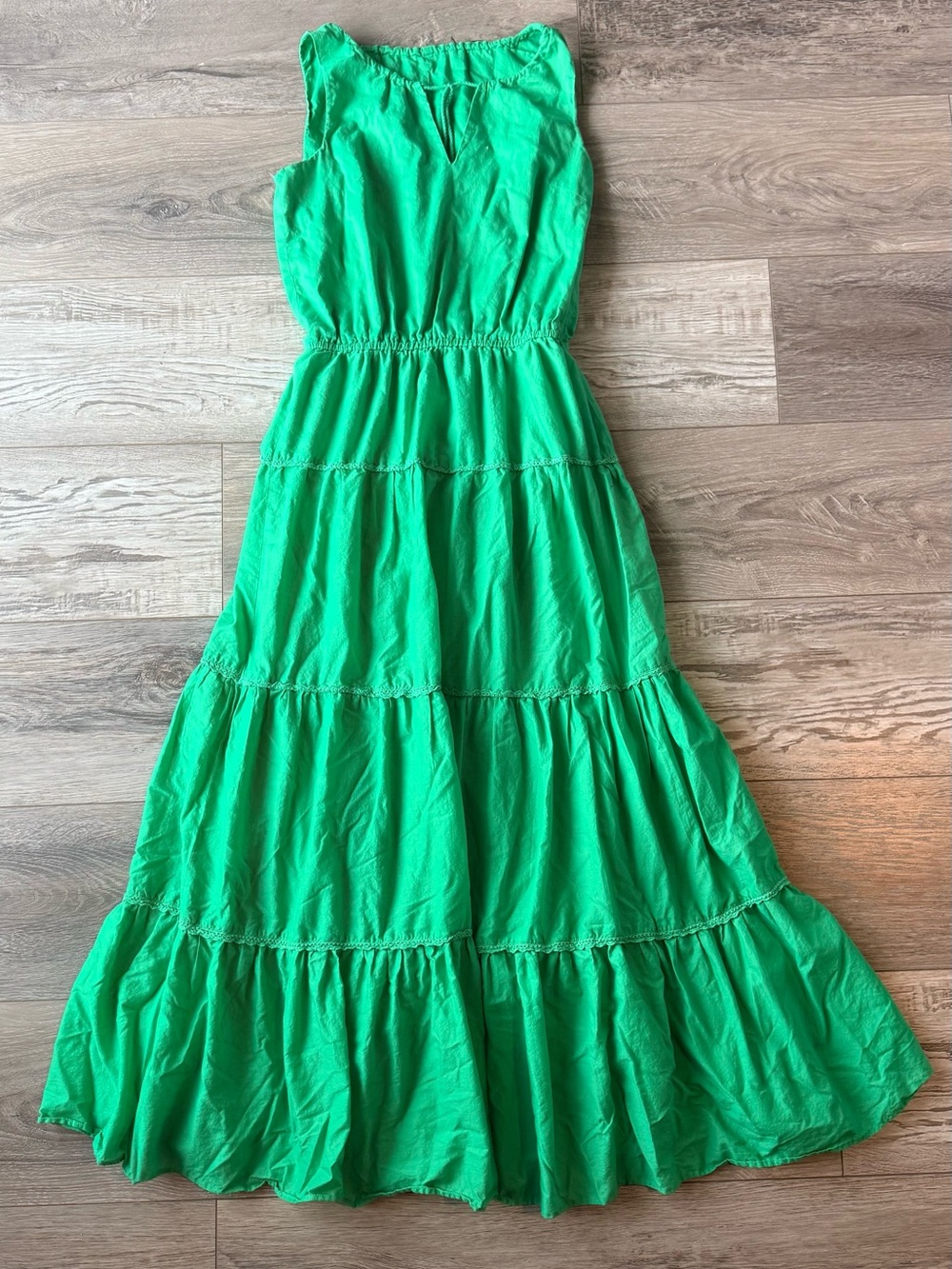 Ralph Lauren Bright Green Tiered Maxi Dress Boho Sleeveless Elastic Waist
